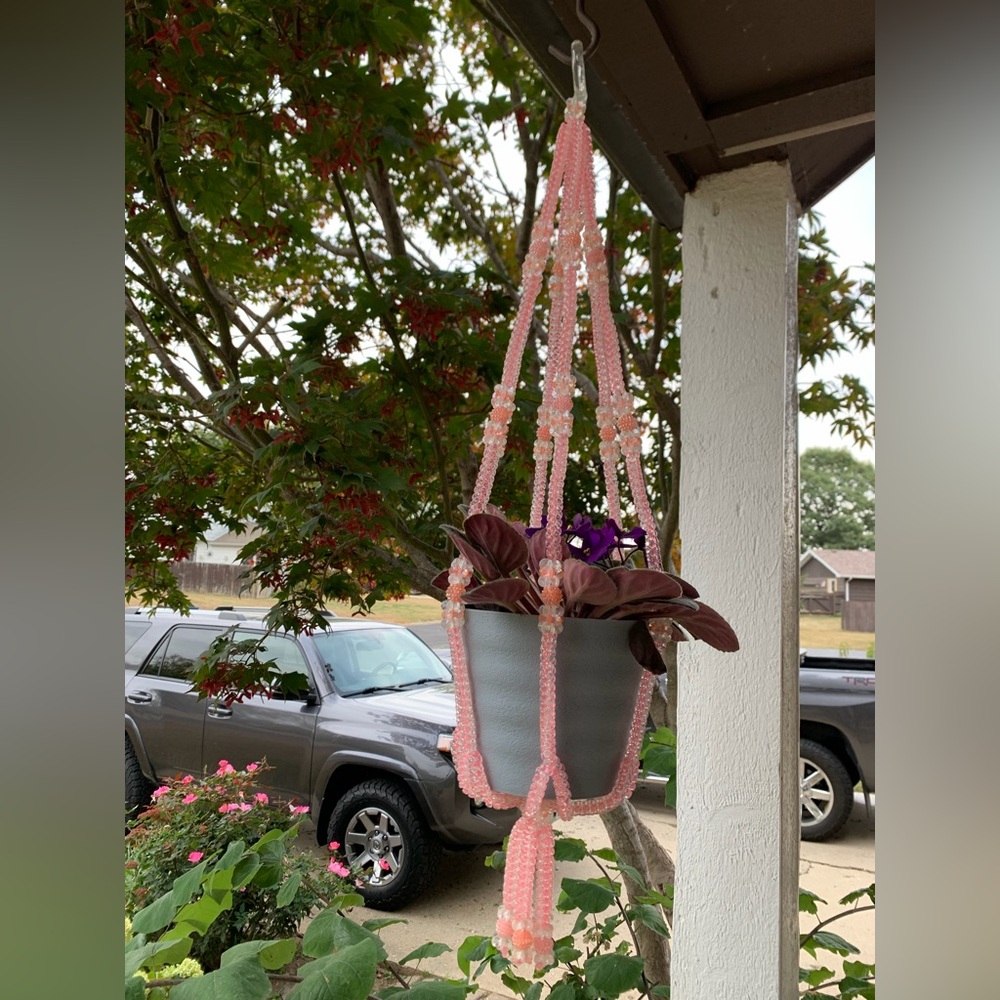 Vintage Pink, Beaded Plant Holder